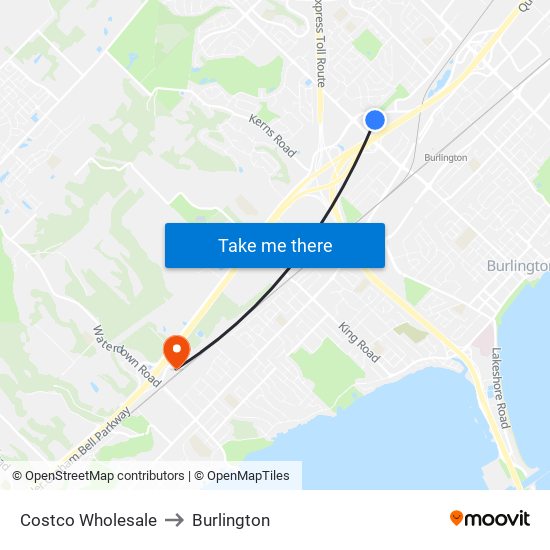 Costco Wholesale to Burlington map