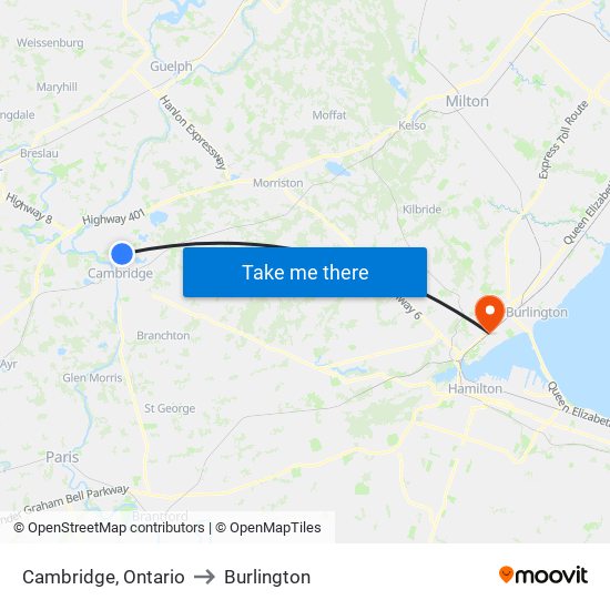 Cambridge, Ontario to Cambridge, Ontario map