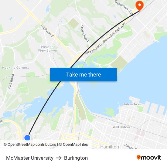 McMaster University to Burlington map
