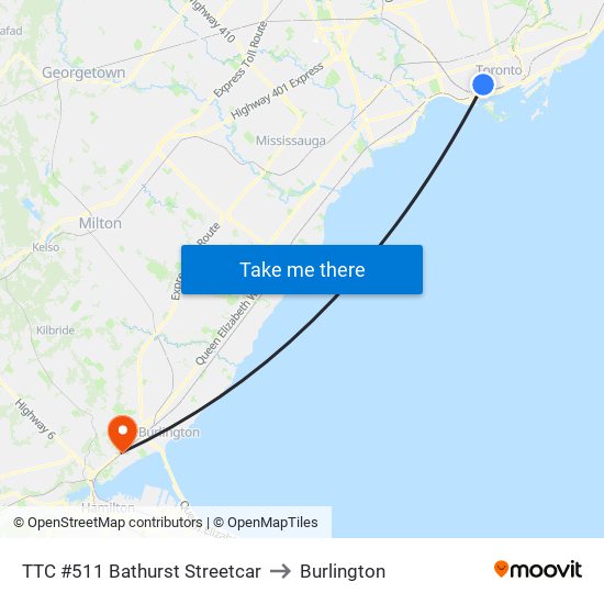 TTC #511 Bathurst Streetcar to Burlington map