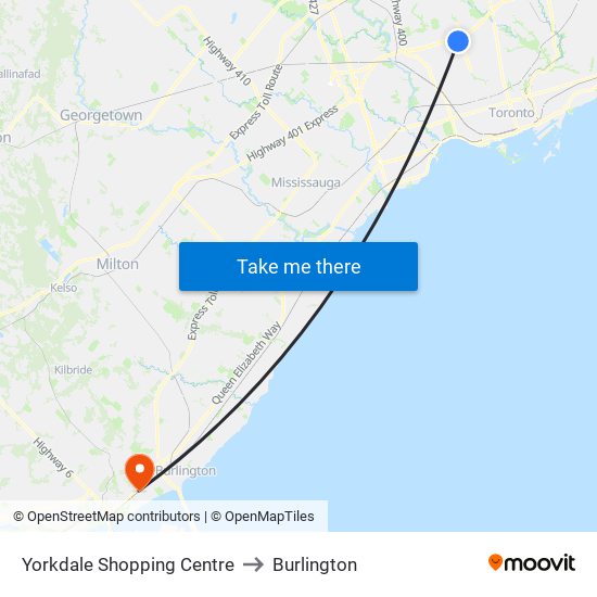 Yorkdale Shopping Centre to Burlington map