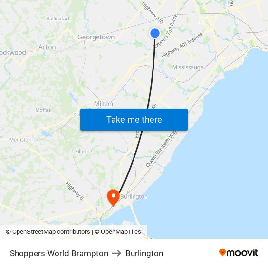 Shoppers World Brampton to Burlington map