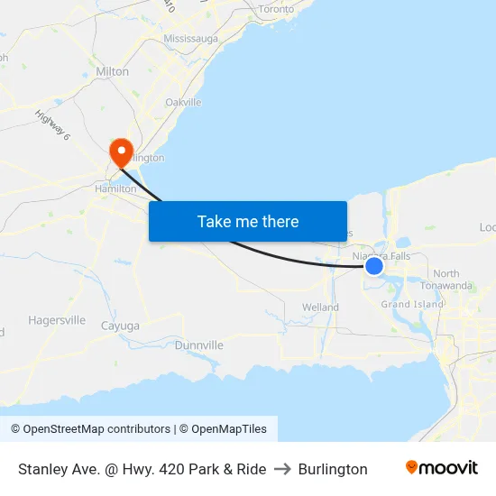 Stanley Ave. @ Hwy. 420 Park & Ride to Burlington map
