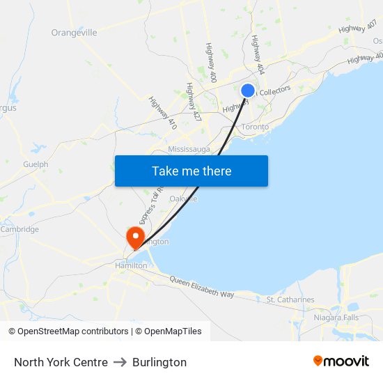 North York Centre to Burlington map