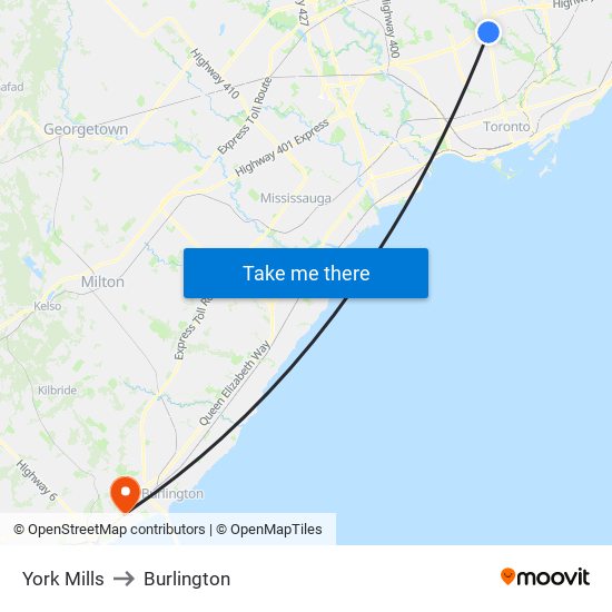 York Mills to Burlington map