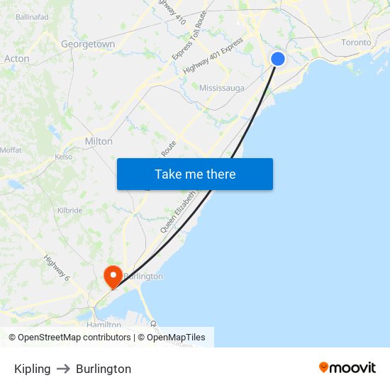 Kipling to Burlington map