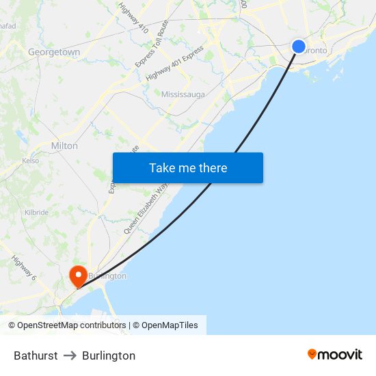 Bathurst to Burlington map