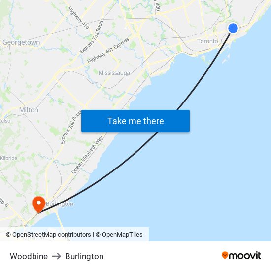 Woodbine to Burlington map