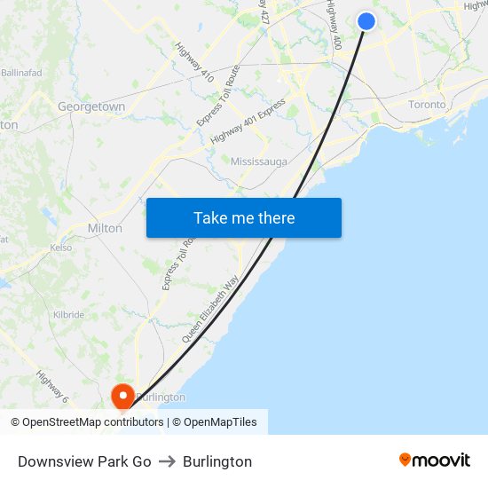 Downsview Park Go to Burlington map