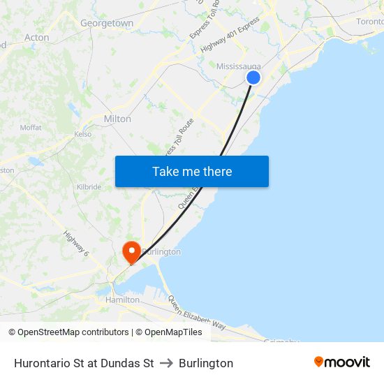 Hurontario St at Dundas St to Burlington map