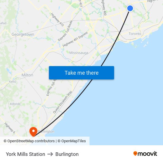 York Mills Station to Burlington map