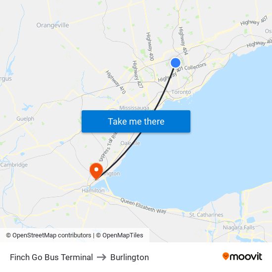 Finch Go Bus Terminal to Burlington map