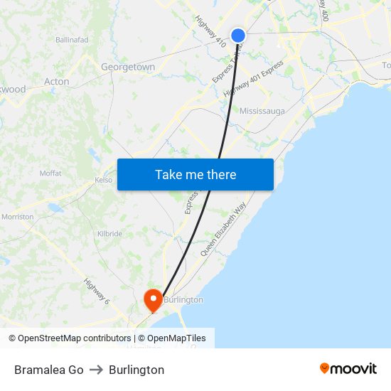 Bramalea Go to Burlington map