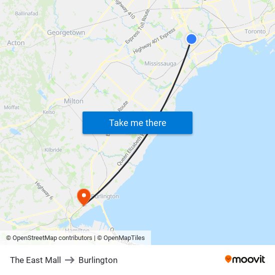 The East Mall to Burlington map