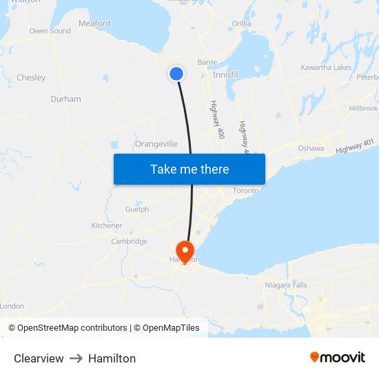 Clearview to Hamilton map