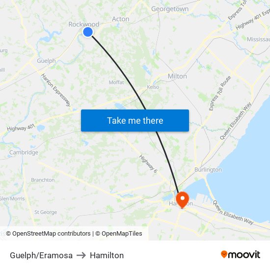 Guelph/Eramosa to Hamilton map