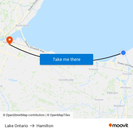 Lake Ontario to Hamilton map