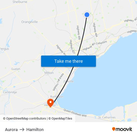 Aurora to Hamilton map