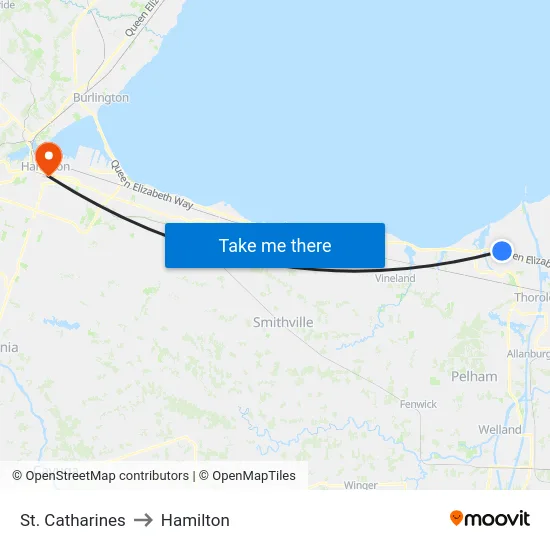 St. Catharines to Hamilton map