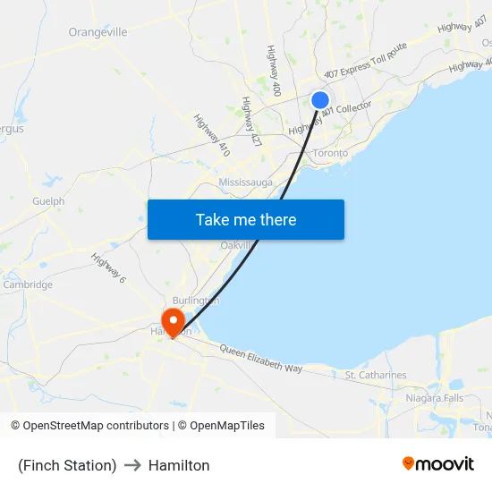 (Finch Station) to Hamilton map