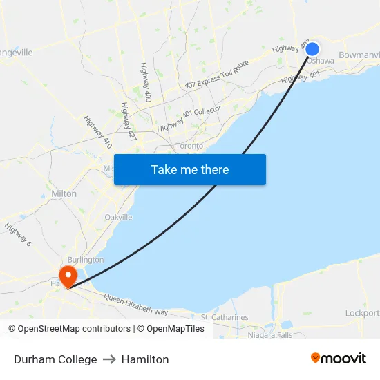 Durham College to Hamilton map