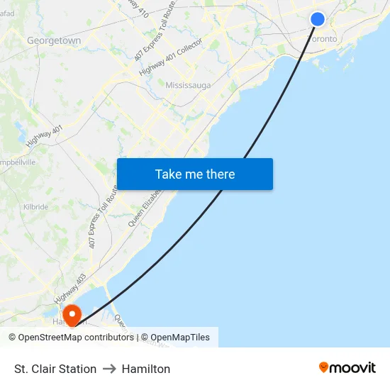 St. Clair Station to Hamilton map
