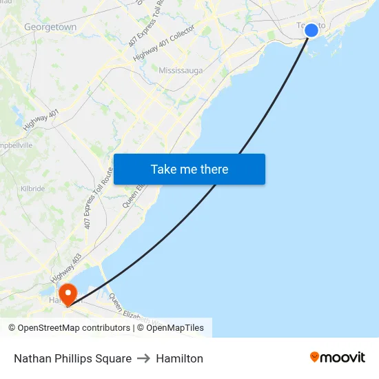 Nathan Phillips Square to Hamilton map