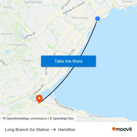 Long Branch Go Station to Hamilton map