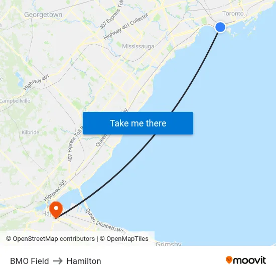 BMO Field to Hamilton map