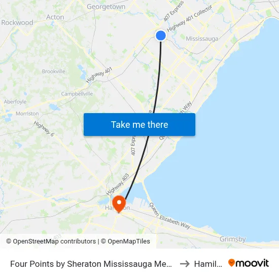 Four Points by Sheraton Mississauga Meadowvale to Hamilton map