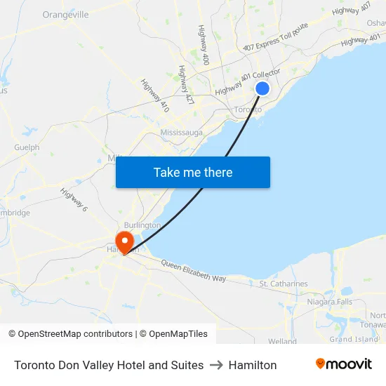 Toronto Don Valley Hotel and Suites to Hamilton map