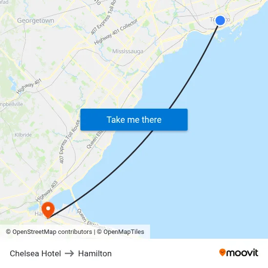 Chelsea Hotel to Hamilton map
