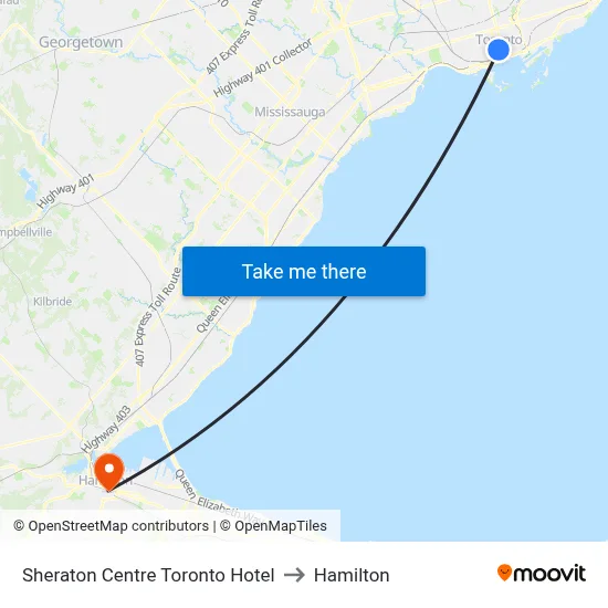 Sheraton Centre Toronto Hotel to Hamilton map