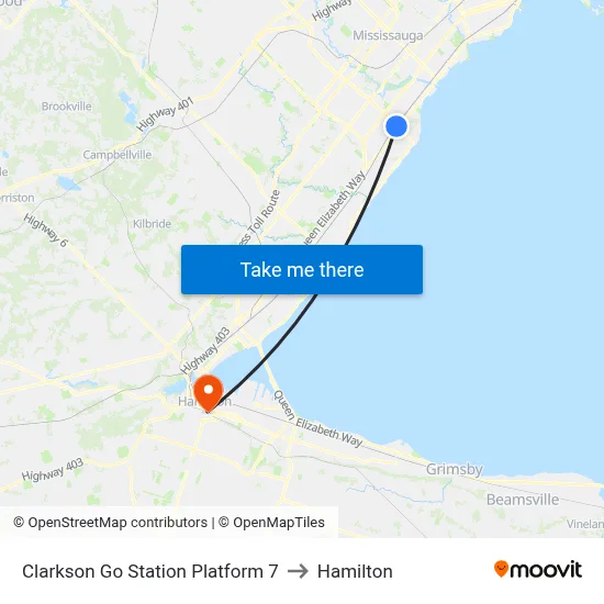 Clarkson Go Station Platform 7 to Hamilton map