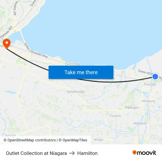 Outlet Collection at Niagara to Hamilton map