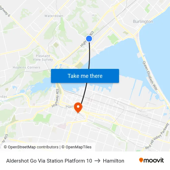 Aldershot Go Via Station Platform 10 to Hamilton map