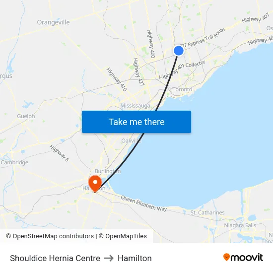 Shouldice Hernia Centre to Hamilton map
