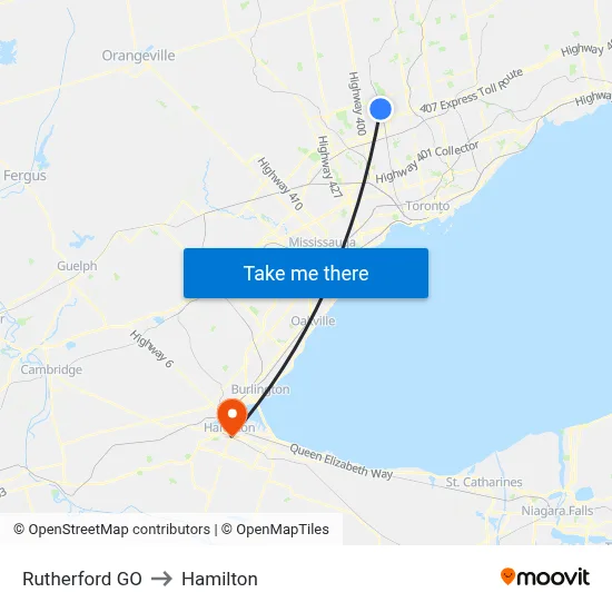 Rutherford GO to Hamilton map