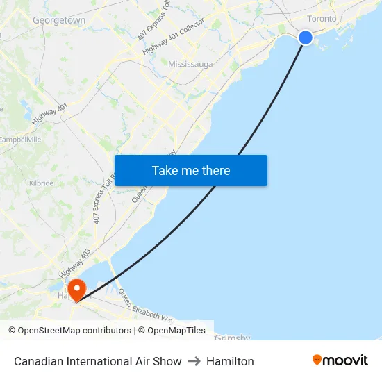 Canadian International Air Show to Hamilton map