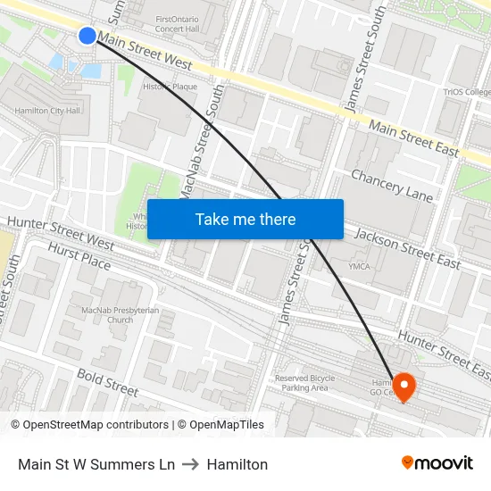 Main St W Summers Ln to Hamilton map