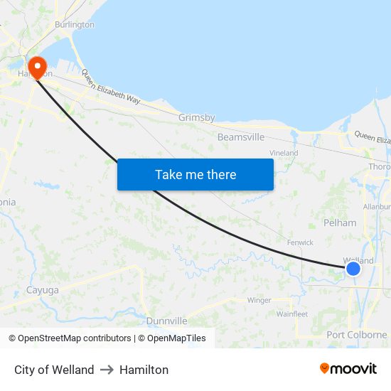 City of Welland to Hamilton map