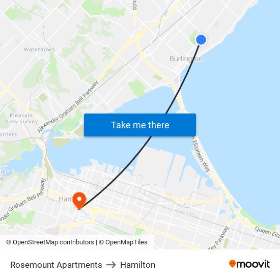 Rosemount Apartments to Hamilton map