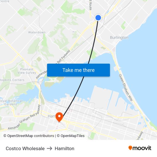 Costco Wholesale to Hamilton map