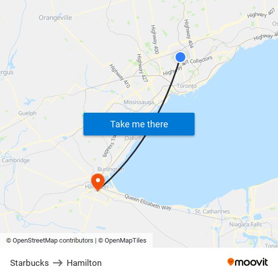 Starbucks to Hamilton map