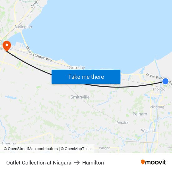 Outlet Collection at Niagara to Hamilton map