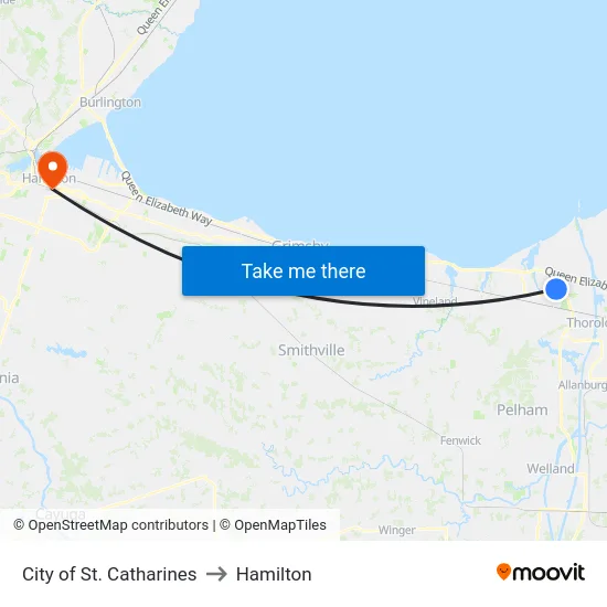 City of St. Catharines to Hamilton map
