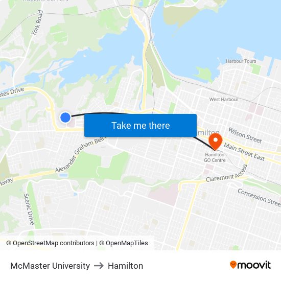 McMaster University to Hamilton map