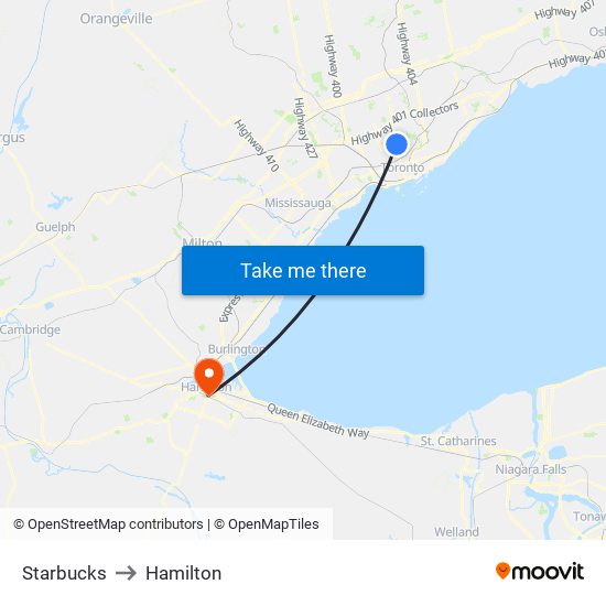 Starbucks to Hamilton map