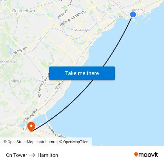 Cn Tower to Hamilton map