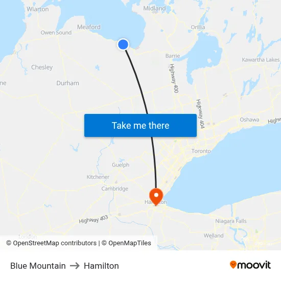 Blue Mountain to Hamilton map